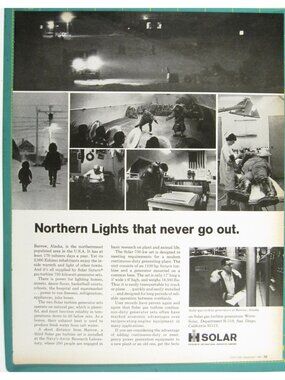 Print Ad Northern Lights That Never Go Out Solar Gas Turbine Generators 1969 AD